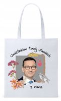 Mateusz Morawiecki Pis Torba Eco Biała Shopper Z Nadrukiem Ze Zdjęciem