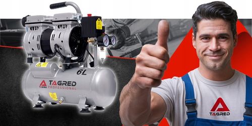 SPRĘŻARKA KOMPRESOR BEZOLEJOWY MOCNY WYDAJNY 6L 550W DWA TŁOKI R2 10 BAR na Arena.pl