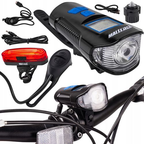 LAMPKA ROWEROWA AKUMULATOROWA LICZNIK KLAKSON PRZÓD TYŁ NA ROWER KABEL USB na Arena.pl