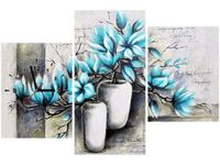 60CM 90 ZEGAR 3 ELEM MAGNOLIE NIEBIESKICH KOLORACH ŚCIENNY