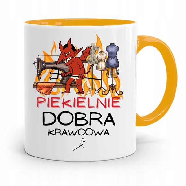 Kubek Żółty Dla Krawcowej Piekielnie Dobra Prezent Z Nadrukiem Ze Zdjęciem zdjęcie 1