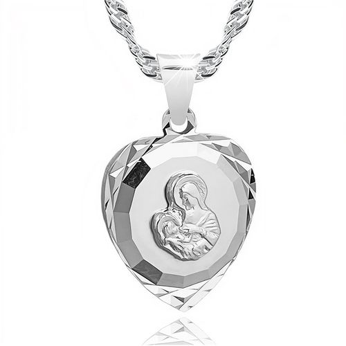Medalik srebrny 925 Matka Boska Maryja serce z łańcuszkiem 45cm do Komunii na Arena.pl