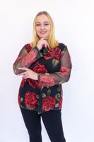 Siateczkowa Bluzka ze Stójką w Róże Czarno-Czerwona UNI