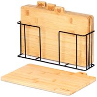 4x Deski Kuchenne do Krojenia Bambusowe Drewniane Zestaw Desek w Stojaku