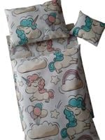 Pościel dla lalki do wózka kołyski 4 elementy jednorożce