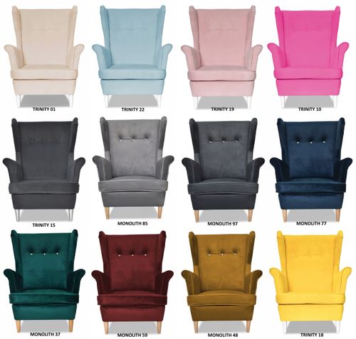 Fotel uszak ARI z podnóżkiem skandynawski  bordowy aksamit na Arena.pl