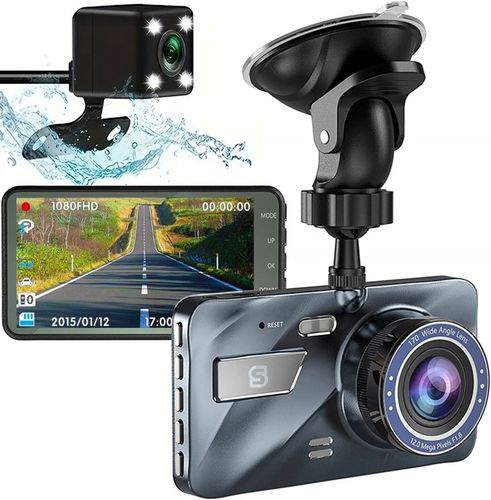 Wideorejestrator jazdy Przód Tył Kamera samochodowa Full HD SMUVE + karta na Arena.pl