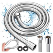 WĄŻ PRYSZNICOWY PCV 150CM GUMOWY SREBRNY GŁADKI OBROTOWY 360°