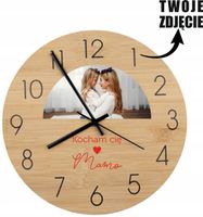 Bambusowy ZEGAR ścienny z nadrukiem UV PREZENT NA DZIEŃ MAMY ze zdjęciem