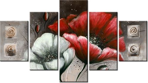 75CM 120 OBRAZ 5 ELEM MALOWANE MAKI CZERWIENI BRĄZIE ŚCIENNY DRUK na Arena.pl