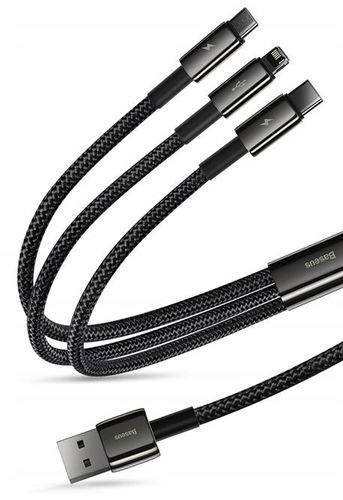 BASEUS Szybki Kabel USB 3w1 Lightning do iPhone microUSB USB-C 1,5m 3.5 A na Arena.pl
