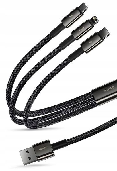 BASEUS Szybki Kabel USB 3w1 Lightning do iPhone microUSB USB-C 1,5m 3.5 A zdjęcie 8
