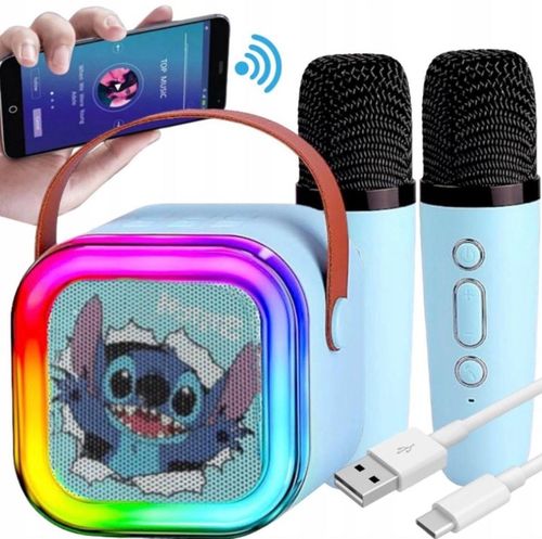 ZESTAW KARAOKE DLA DZIECI GŁOŚNIK BLUETOOTH USB LED MIKROFON STITCH na Arena.pl