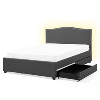 Łóżko z szufladami biały LED tapicerowane 160 x 200 cm szare MONTPELLIER