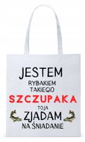 Dla Wędkarza Rybaka Torba Eco Biała Shopper Z Nadrukiem Ze Zdjęciem