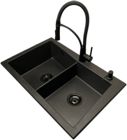 Zlewozmywak 2 komorowy EVOLUTION grafit + bateria czarna NEXO + dozownik