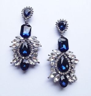 Kolczyki niebieskie royal blue BALOWE kryształ długie STYL