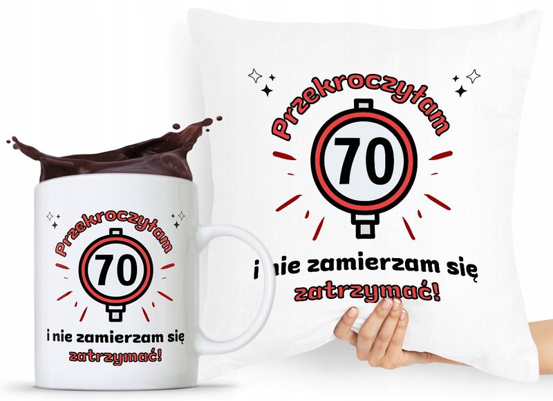Zestaw Poduszka + Kubek Na Urodziny 70 70Te 70-Te Z Nadrukiem Ze Zdjęciem zdjęcie 1