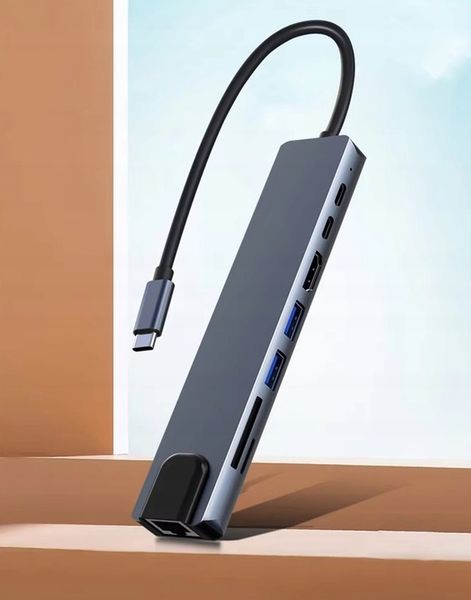 HUB ADAPTER PRZEJŚCIÓWKA USB-C 8w1 2xUSB HDMI SD RJ45 zdjęcie 7