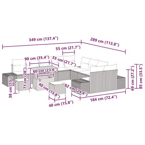 Zestaw Sof na Ogród 13 pcs Czarny i kremowy 90 x 55 x 71 cm na Arena.pl