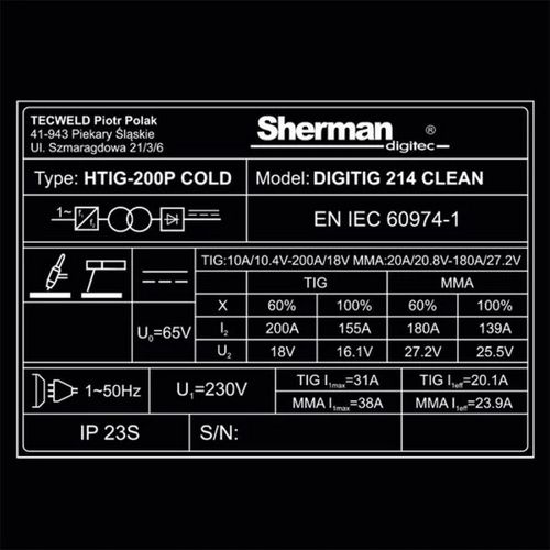 Spawarka Tig Digitig 214 CLEAN Sherman na Arena.pl