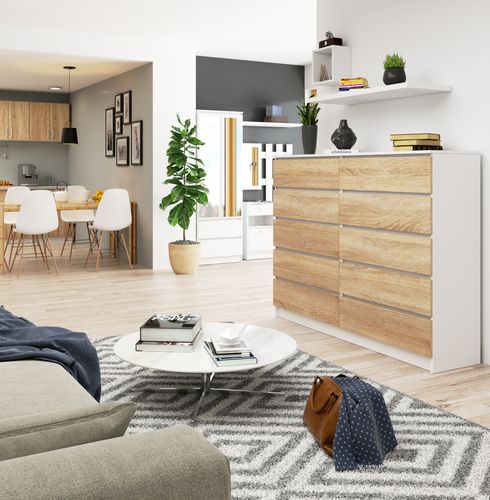 KOMODA K 160 cm 10 SZUFLAD BIAŁA / SONOMA na Arena.pl