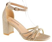 Sandały na obcasie słupku 7 cm. złote brokatowe Rozmiar obuwia - 36