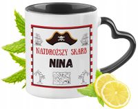 Kubek Czarny Z Uszkiem W Kształcie Serca Dla Niny Idealny Na Prezent