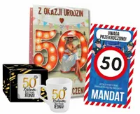 Kubek Torebka Kartka PREZENT na 50 URODZINY DLA KOBIETY, 50tkę