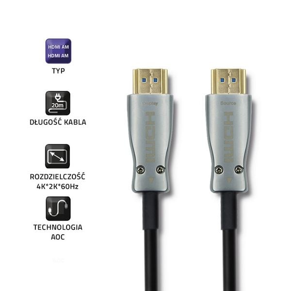 Qoltec Kabel HDMI v.2.0 A męski | A męski | AOC | 20m zdjęcie 3