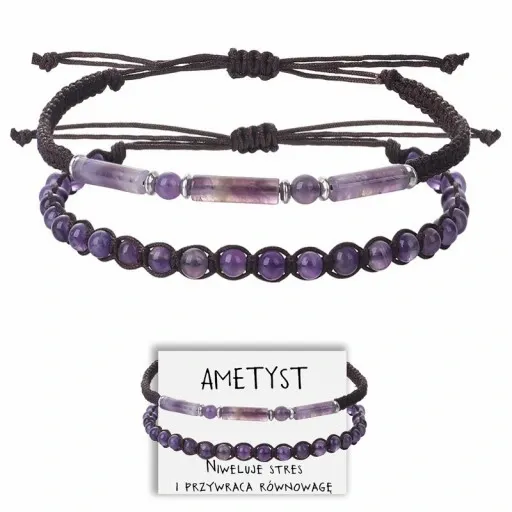 BRANSOLETKA DAMSKA KAMIEŃ AMETYST ZESTAW 2w1 zdjęcie 1