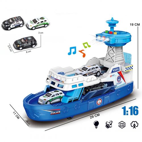 WOOPIE Łódź Policyjna Patrolowa Interaktywna - Skala 1:16 + Autka 3 szt. na Arena.pl