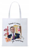 Prezydent Andrzej Duda Torba Eco Biała Shopper Z Nadrukiem Ze Zdjęciem