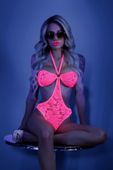 impress me lace body with open back   neon pink
