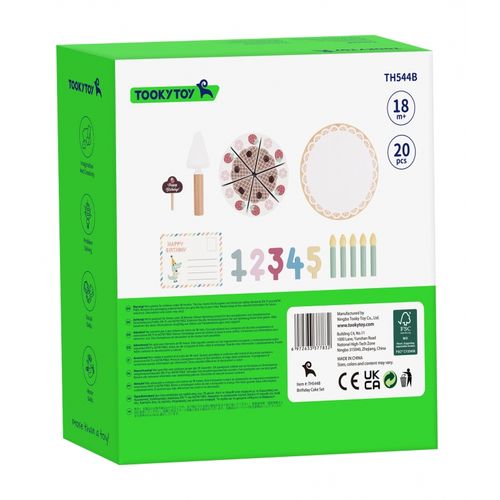 TOOKY TOY Drewniany Tort Urodzinowy do Krojenia na Rzepy ze Świeczkami i Kartką Urodzinową 20 el. na Arena.pl