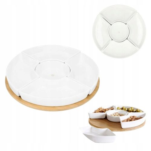 Półmisek na przekąski zestaw 5 x miseczka biała ceramika OBROTOWY TALERZ na Arena.pl