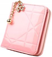 Portfel Pikowany skórzany damski PORTMONETKA mały  C23_Różowy