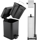 Zestaw Łazienkowy Czarny Kwadratowy Kosz 3L i Stalowy Stojak na Papier