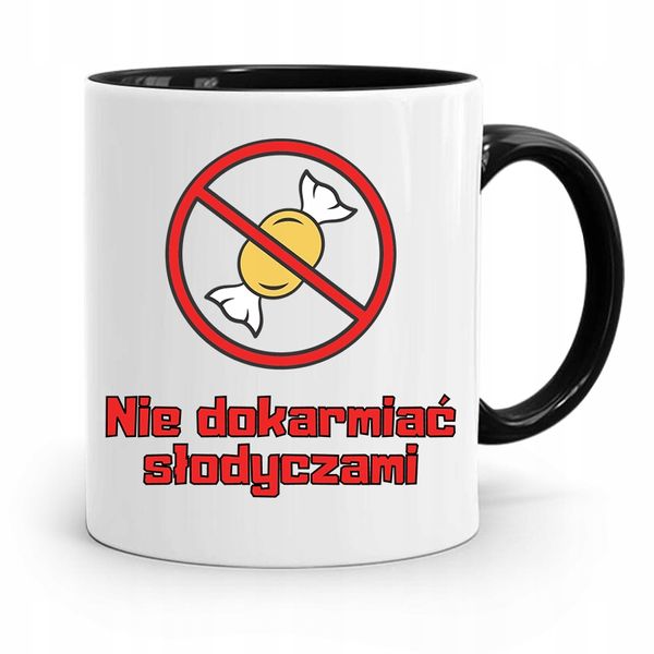 Kubek Czarny Śmieszny Zabawny Nie Dokarmiać Z Nadrukiem Ze Zdjęciem zdjęcie 1