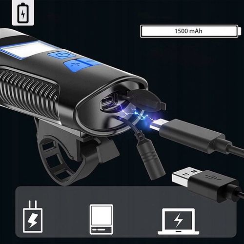 LAMPKA ROWEROWA AKUMULATOROWA LICZNIK KLAKSON PRZÓD TYŁ NA ROWER KABEL USB na Arena.pl