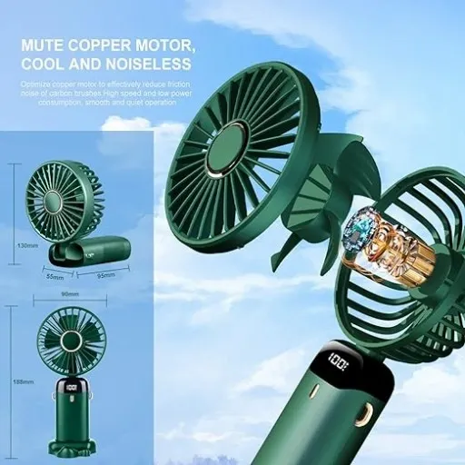 Ręczny Mini wentylator cyfrowy wyświetlacz LCD Zielony zdjęcie 2