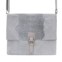 VERA PELLE torebka zamszowa listonoszka kroko z paskiem V360 j.szara