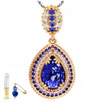 SREBRNY NASZYJNIK DUŻY Z SZAFIREM I CYRKONIAMI BOGATO ZDOBIONY + ŁAŃCUSZEK