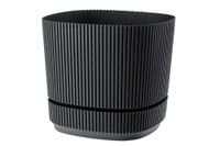 Doniczka plastikowa z podstawką osłonka 21x21 cm mat antracytowa prążkowana