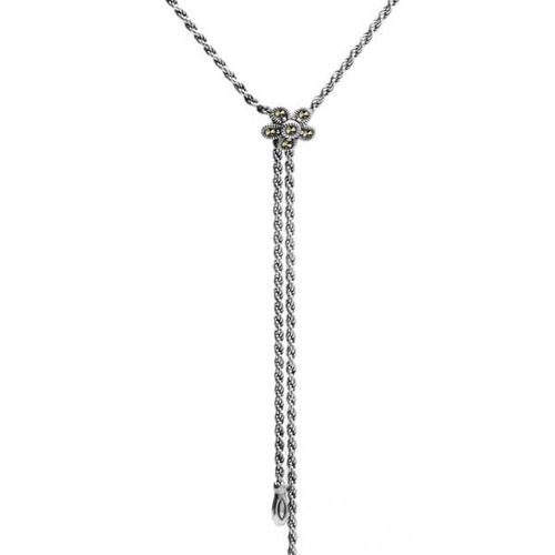 srebrny naszyjnik z kwiatkami i markazytami na Arena.pl