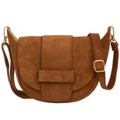 VERA PELLE torebka damska zamszowa mała listonoszka z paskiem V702 camel