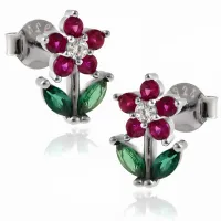 DELIKATNE RODOWANE SREBRNE KOLCZYKI WKRĘTKI KWITNĄCE KWIATY KWIATKI FLOWERS