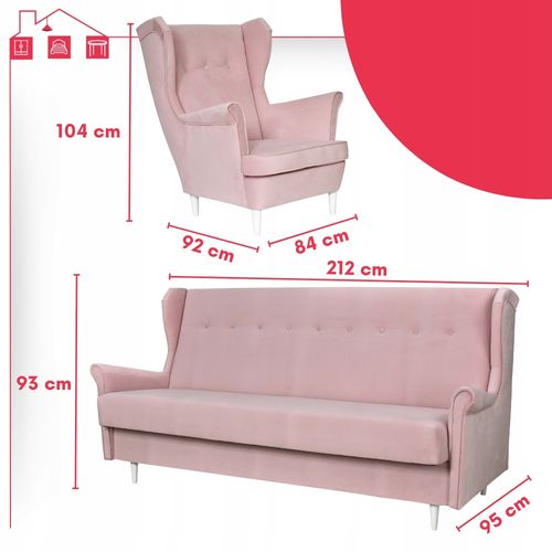 Zestaw Mebli Wypoczynkowych do salonu pudrowy róż ARI na Arena.pl