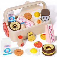 DREWNIANE ŚNIADANIE CIASTKA DO KROJENIA CIĘCIA NA MAGNES W SKRZYNCE ZESTAW