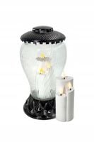 Znicz Artystyczny 34 cm Czarny Duży Znicz Szklany Lampion z Wkładem led